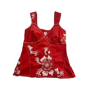 Edme & Esyllte Red Anthropologie Side Zip Embroidered Bustier Sleeveless Top Siz